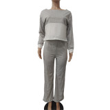 Women's Contrast Color Patchwork Casual Two Piece Pants Set
