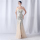 feather sequins mesh patchwork Strapless wedding party dress
