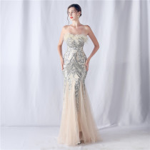 feather sequins mesh patchwork Strapless wedding party dress feather sequins mesh patchwork Strapless wedding party dress