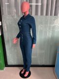 Sexy Fashion Long Sleeve High Stretch Denim Jumpsuit