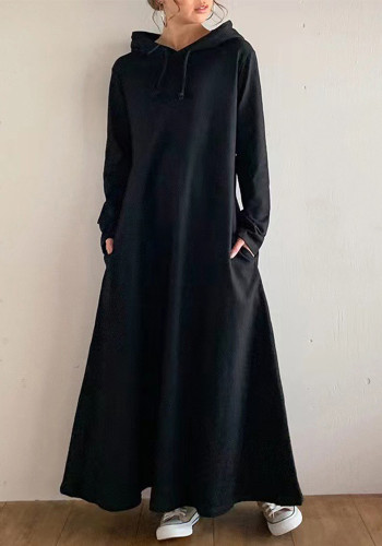 Autumn and Winter women's Loose Slim Fit Pocket Hoodies Hooded Long casual Dress