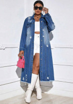 Women's Fashion Ripped Long Sleeve Denim Jacket