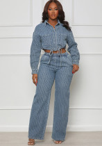 Fashion long-sleeved Denim women's two-piece trousers set Fashion long-sleeved Denim women's two-piece trousers set