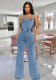 Women's Slim Waist Suspender Washed Denim Jumpsuit