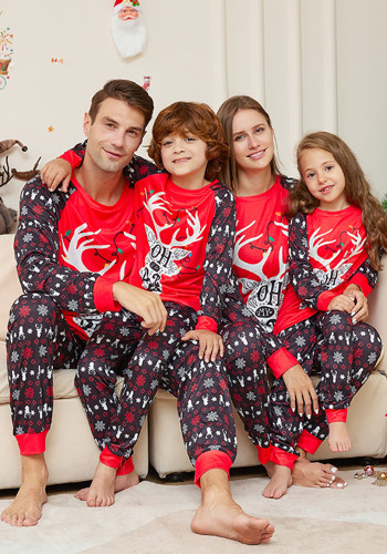 Christmas Cartoon Letter Printed Long Sleeve Round Neck Parent-Child Pajamas Set