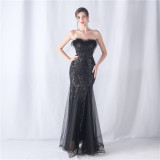 feather sequins mesh patchwork Strapless wedding party dress