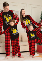 deer print Christmas parent-child Pajamas Set Round Neck plaid spring and autumn home clothes deer print Christmas parent-child Pajamas Set Round Neck plaid spring and autumn home clothes