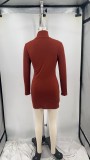 Women's Solid Color Long Sleeve Tight Fitting Dress