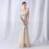 feather sequins mesh patchwork Strapless wedding party dress