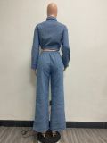 Fashion long-sleeved Denim women's two-piece trousers set