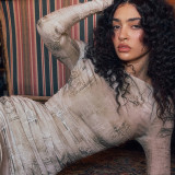 Women Fashion Gathered Printed Dress