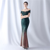 Women gradient beaded high-end evening dress