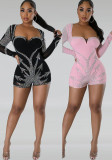 Women Sexy Beaded Stretch Long Sleeve Jumpsuit