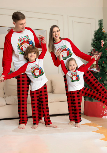 Christmas Family Wear cartoon plaid print long-sleeved Pajama two-piece set