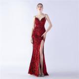 Plus Size Women Sequins Formal Party Maxi Evening Drees