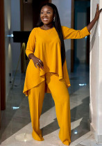 Women Irregular Hem Solid Top and Pant Two-piece Set Women Irregular Hem Solid Top and Pant Two-piece Set