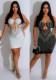Women Beaded Pearl Hollow Ribbon Bodycon Stretch Strap Dress
