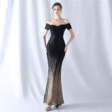Women gradient beaded high-end evening dress