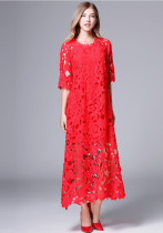 Plus Size Women Loose Hollow Lace Dress Plus Size Women Loose Hollow Lace Dress