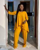 Women Irregular Hem Solid Top and Pant Two-piece Set