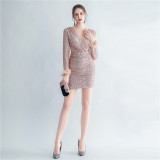 Plus Size Women Sequins Formal Party Mini Evening Drees