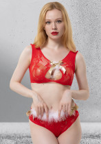 Christmas Women Feather Bow Red Sexy Lingerie Set Christmas Women Feather Bow Red Sexy Lingerie Set