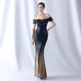 Women gradient beaded high-end evening dress