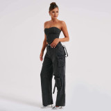 Women American Low Rise Pocket Patchwork Denim Pants