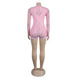 Women Sexy Beaded Stretch Long Sleeve Jumpsuit