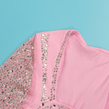 Women Sexy Beaded Stretch Long Sleeve Jumpsuit