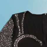 Women Sexy Beaded Stretch Long Sleeve Jumpsuit