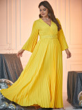 Long Sleeve V Neck Dress Plus Size Solid Color Women's Clothing