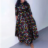 Women's Autumn Plus Size Fashion Print Chic Elegant Belted Slim Waist Swing Dress