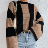 Spring And Autumn Trendy Knitting Sweater Top Round Neck Striped Sweater Jacket For Women