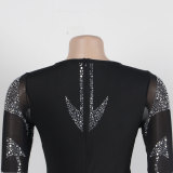 Women Sexy Beaded Stretch Long Sleeve Jumpsuit