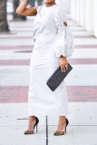 Women Autumn Solid Single Sleeve Hollow Slit Dress