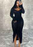 Fashionable And Elegant Off Shoulder Sexy Wave Pattern Long-Sleeved Dress