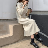 Women's Autumn And Winter Turndown Collar Loose Maxi Knitting Shirt Dress