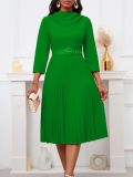 Women's Fashion Chic Elegant Pleated Elegant Solid Color Plus Size Dress