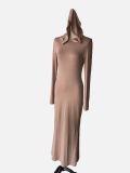 Women fall knitting hooded Bodycon dress