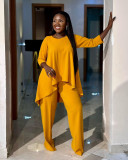 Women Irregular Hem Solid Top and Pant Two-piece Set