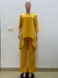 Women Irregular Hem Solid Top and Pant Two-piece Set