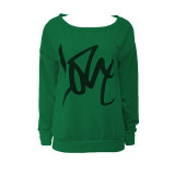 Love Letter Printed Long Sleeve T-Shirt Sexy Off-Shoulder Women's Top