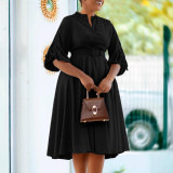 Women's Autumn And Winter Fashion Chic Plus Size Pleated A-Line African Dress