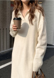 Women's Autumn And Winter Turndown Collar Loose Maxi Knitting Shirt Dress
