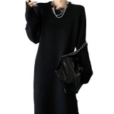 Long Ripped Raw Edge Knitting Dress Women's Autumn And Winter Loose Long Sleeve Basic Shirt