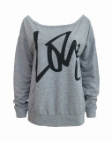 Love Letter Printed Long Sleeve T-Shirt Sexy Off-Shoulder Women's Top