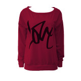 Love Letter Printed Long Sleeve T-Shirt Sexy Off-Shoulder Women's Top