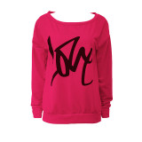 Love Letter Printed Long Sleeve T-Shirt Sexy Off-Shoulder Women's Top