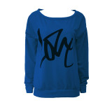Love Letter Printed Long Sleeve T-Shirt Sexy Off-Shoulder Women's Top